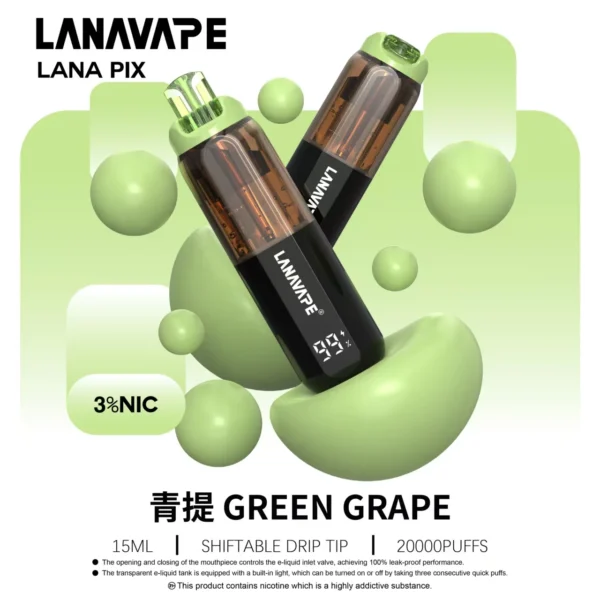 LANA-PIX-閃光彈-一次性20000口-青提 LANA PIX 閃光彈 20000口拋棄式電子煙|可摺疊吸嘴設計 Mesh網芯爆汁口感 3%尼古丁鹽 15ml巨量儲油 Type-C充電 台灣現貨