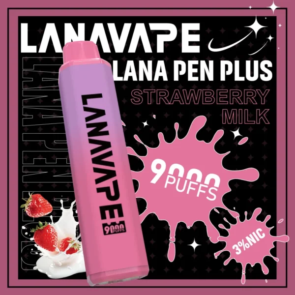 LANA一次性9000口-草莓牛奶-scaled LANA PEN PLUS 9000口拋棄式電子煙|3%尼古丁鹽黃金配比 15ml巨量儲油 Mesh網芯 Type-C充電 台灣現貨
